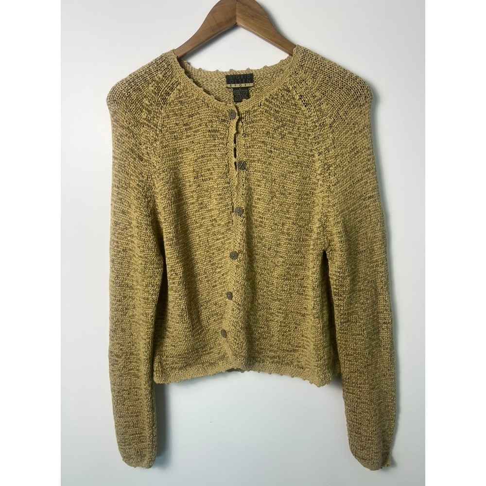Sigrid Olsen Sport Cardigan LG‎ Tan Cotton Blend Open Knit Button Up
